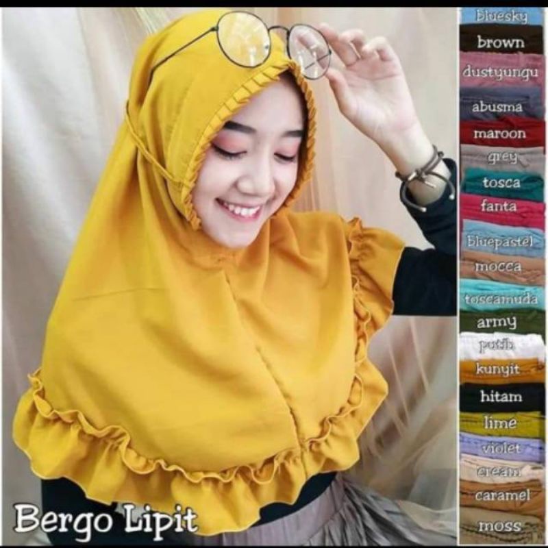 Jilbab Bergo Kriwil Lipit Wanita / Hijab Instan Tali Lipit Wanita Warna Navy