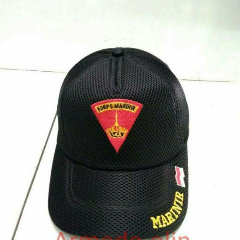 Topi jaring MARINIR, topi jaring logo marinir hitam