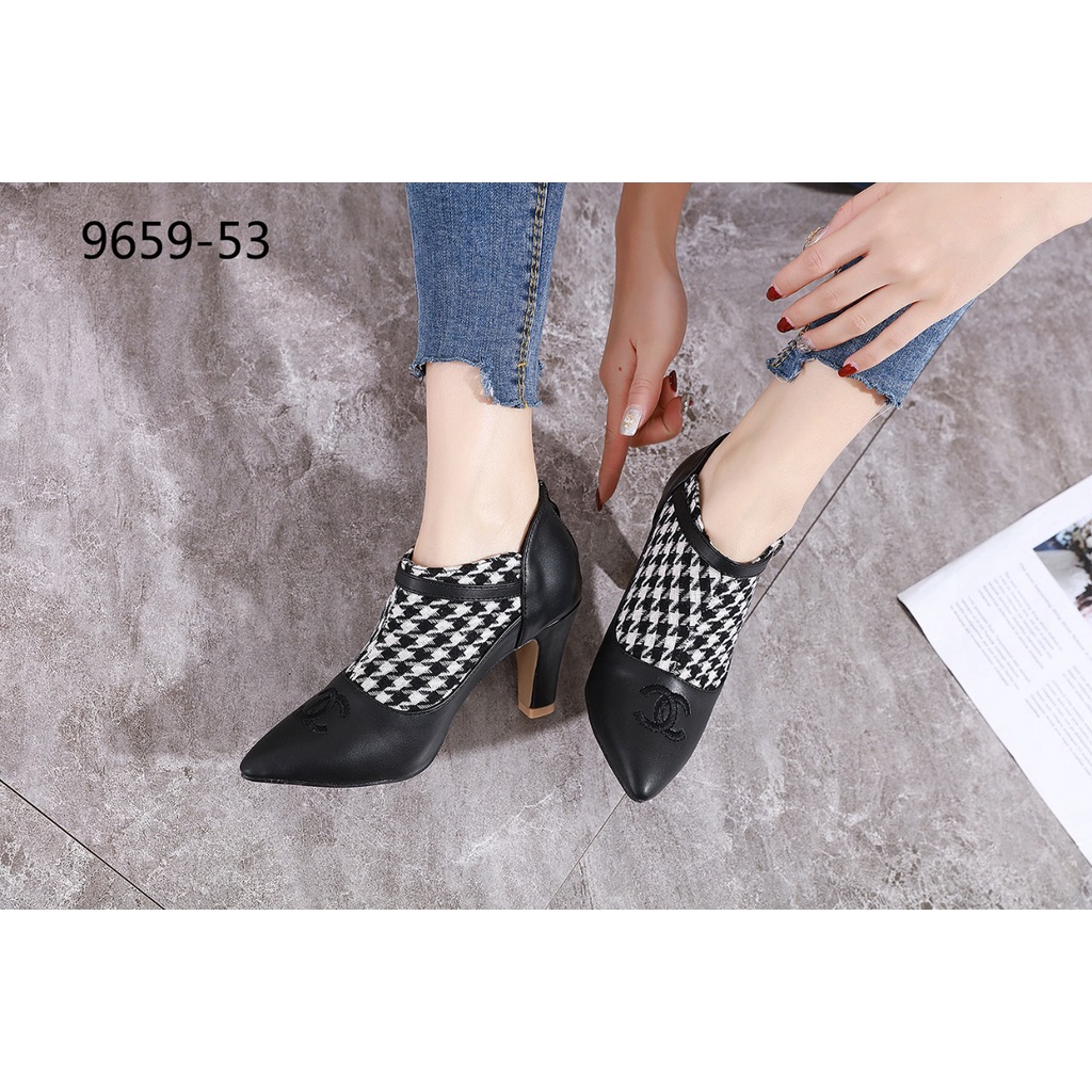 Ch Shoes Canvas-Leather High Heels #9659-53