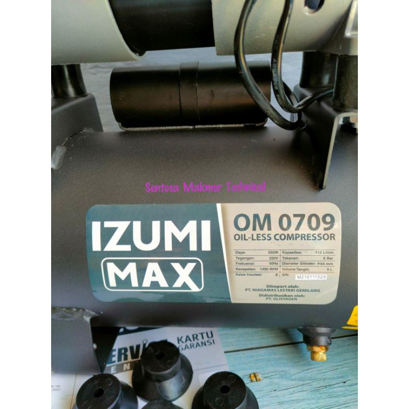 IZUMI MAX OM 0709 3/4 HP 9L Kompresor Angin Listrik Oilless Tanpa Oli Silent 9 L OM0709
