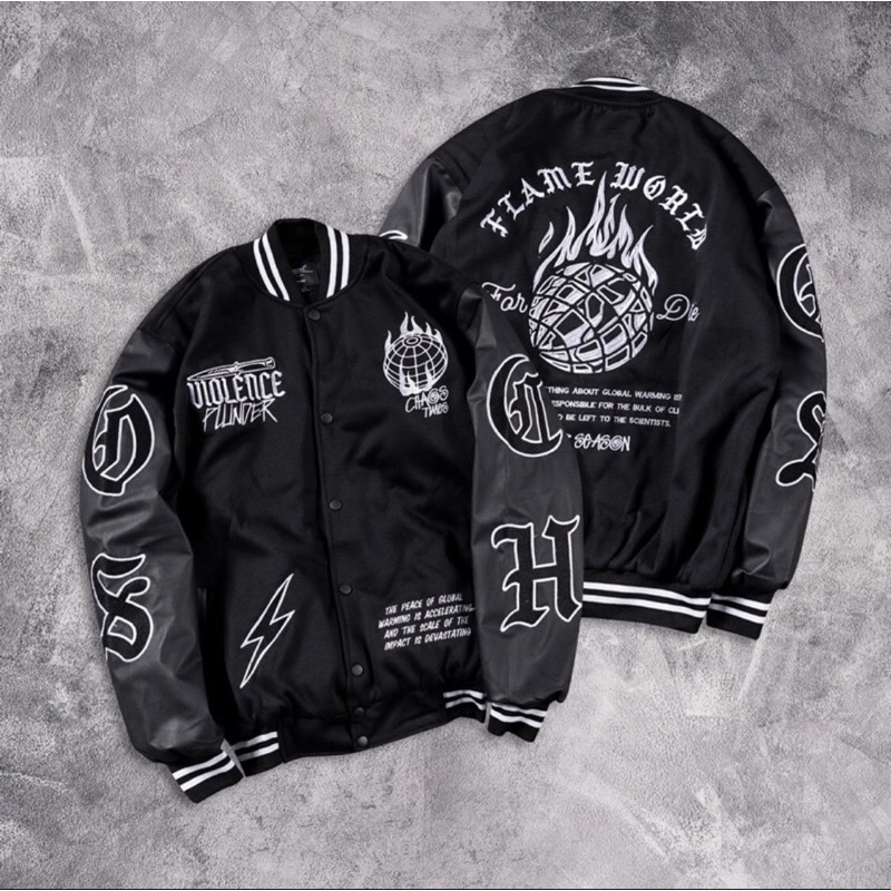 Jaket Varsity Tebal Motif Bordir