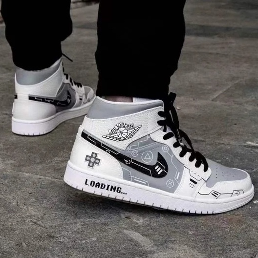 Sepatu Nike Air Jordan 1 High PS5 PS 5 White Grey Putih Abu Premium