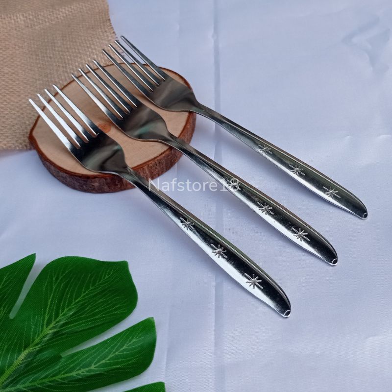 (6Biji) Garpu Sendok Makan Motif bintang Stainless 705 Tebal | Sendok 888