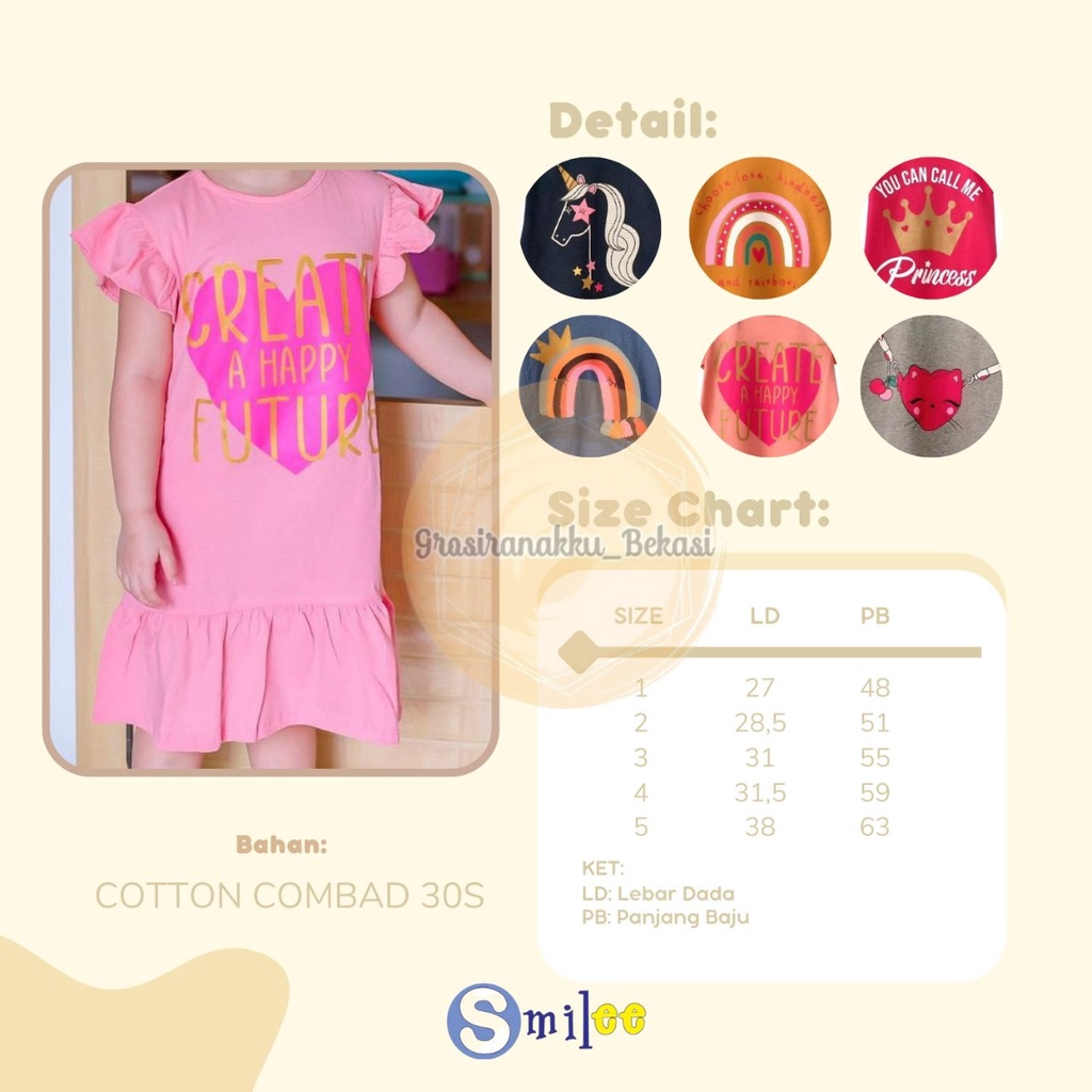 Dress Anak Smilee Nona Pink Fanta Princess size 1-5Tahun