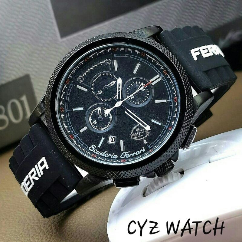 Jam Tangan Pria Elegan Exclusive FERRARI SCUDERIA MONSTER Premium Watch Black