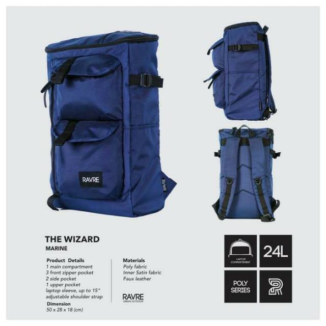 Tas Ransel Punggung Sekolah Laptop Casual Backpack Rucksack Pria Wanita - Ravre The Wizard Navy