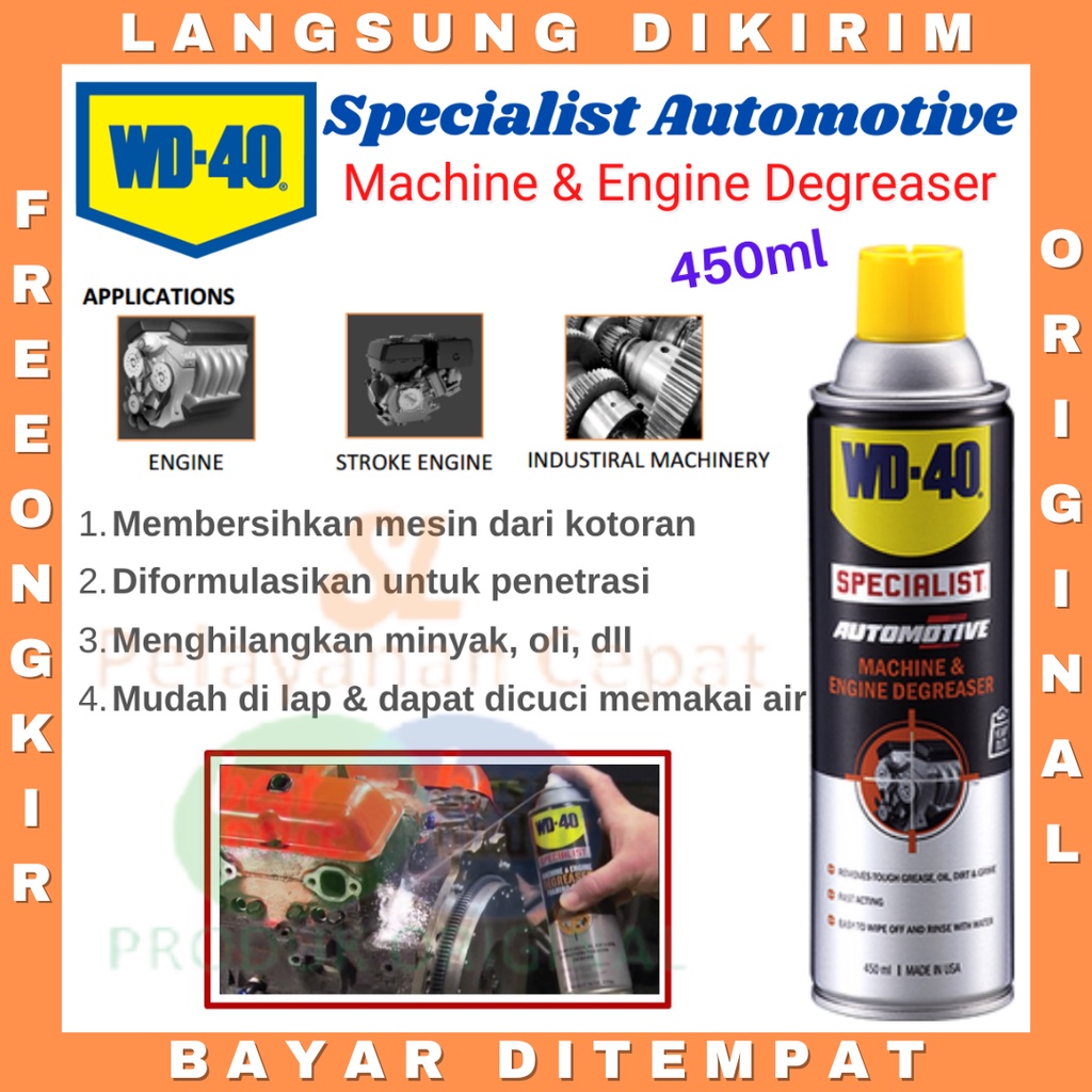 Pelumas Anti Karat Cairan Pembersih Mesin Kendaraan WD40 Machine &amp; Engine Degreaser 450ml