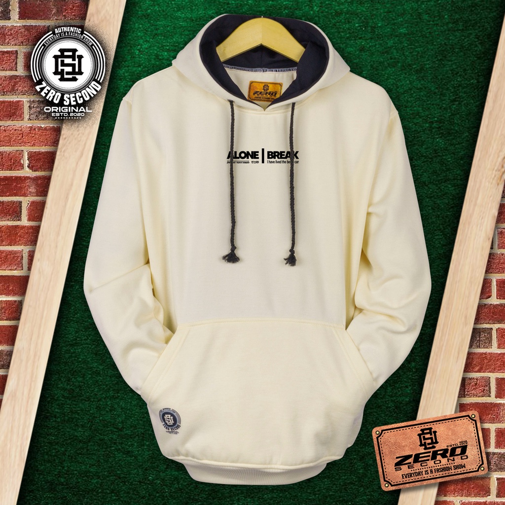 SWEATER HOODIE ALONE BREAK Cream fasion 2022 original brand ZERO.SECCOND jaket pria hoodie terbaru 2021 keren gaya distro sweater hoodie unisex
