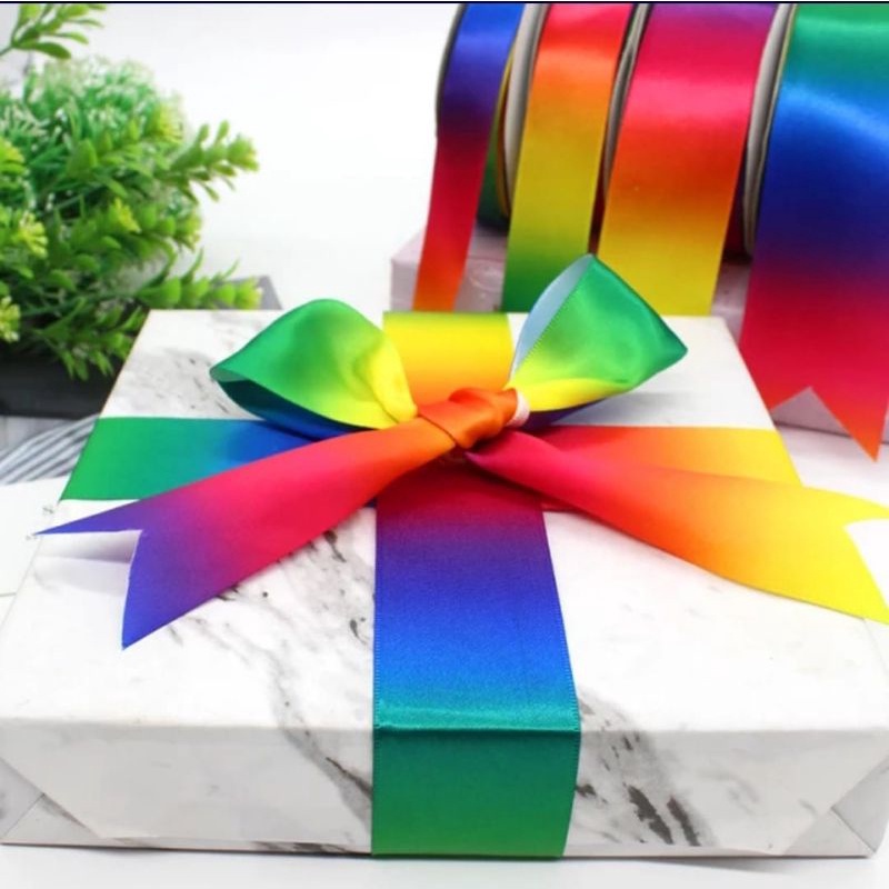 PITA KADO RAINBOW PELANGI BAHAN SATIN LEBAR 3CM HARGA UNTUK 9 METER