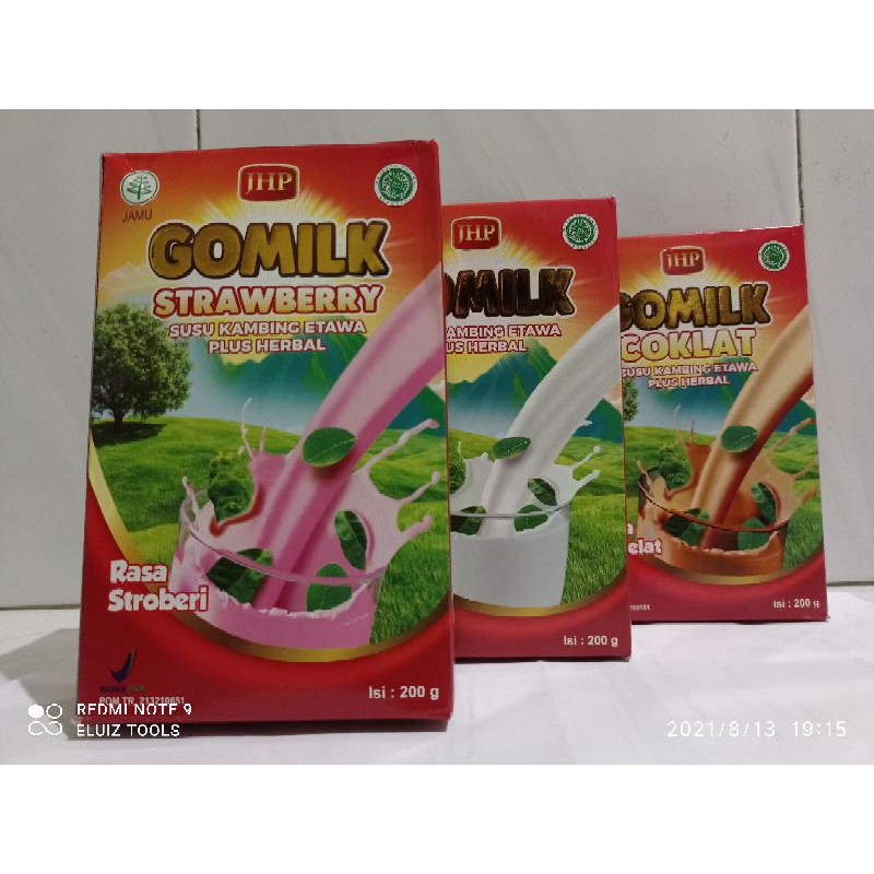 

GOMILK susu kambing etawa plus herbal 200gr, rasa original,strowberry,coklat