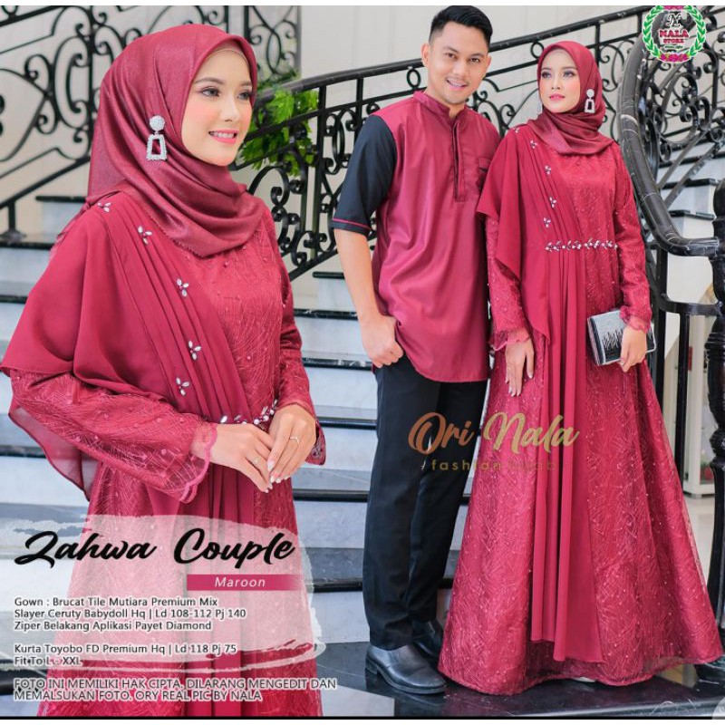 Couple ayah ibu couple gaun brukat slayer dan kemeja pendek couple gamis brukat koko Zahwa Couple