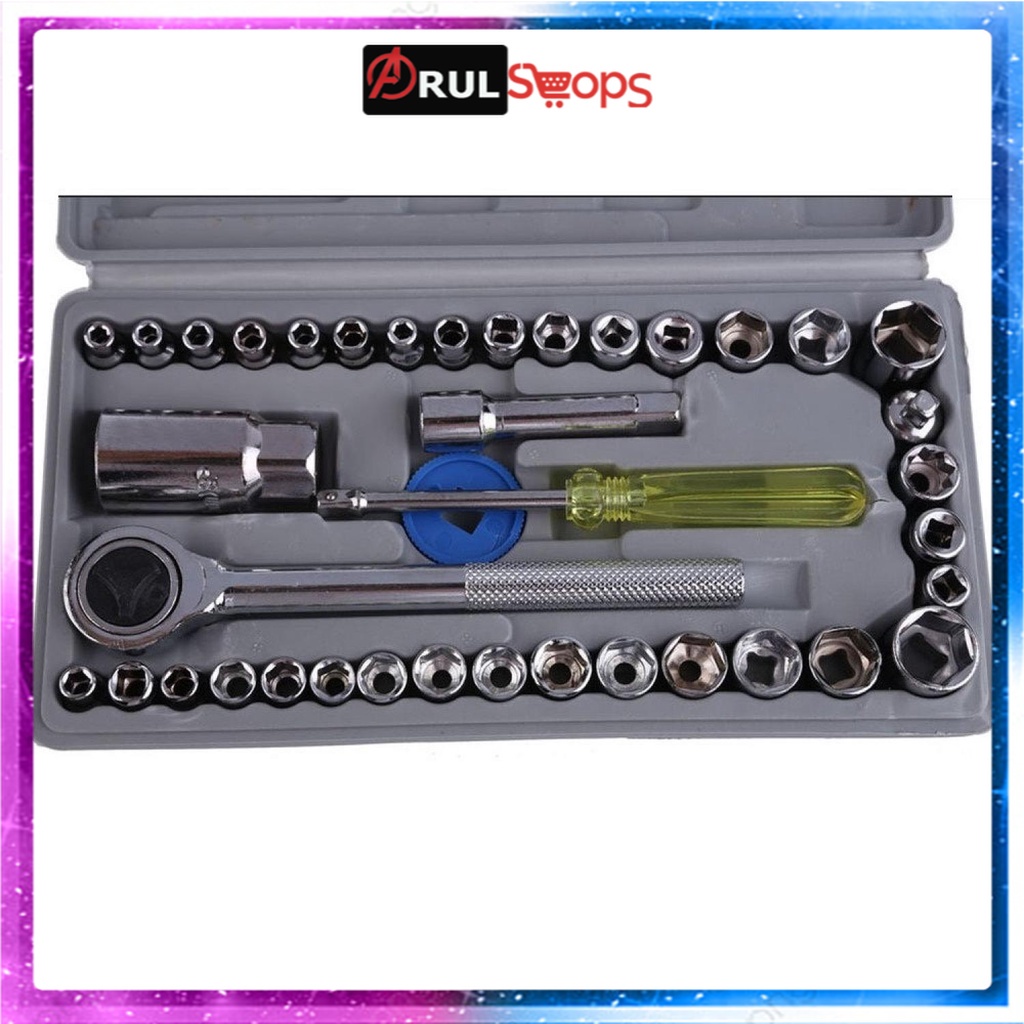 Aiwa Kunci Pas 40 Pcs Multipurpose Socket Wrench Set 1/4 Ratchet