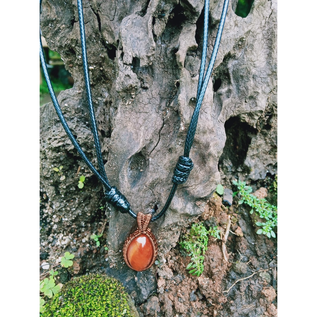 Kalung Liontin Batu Akik Pandan Merah (N)