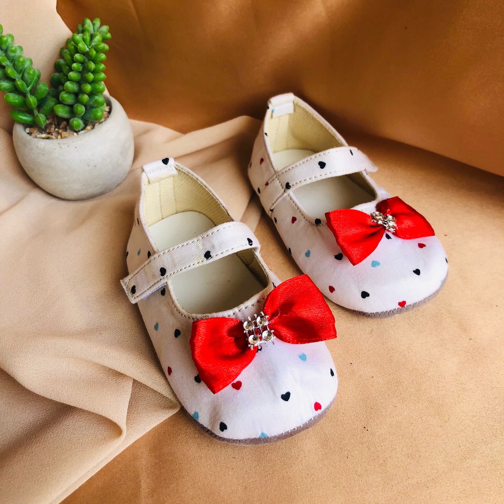 Sepatu PRE TALI SLIP Prewalker Bayi Perempuan Umur 0 Bulan - 18 Bulan Model Perekat Velkro Pita Baby Girl Lucu Murah PRE POLKA NDOL