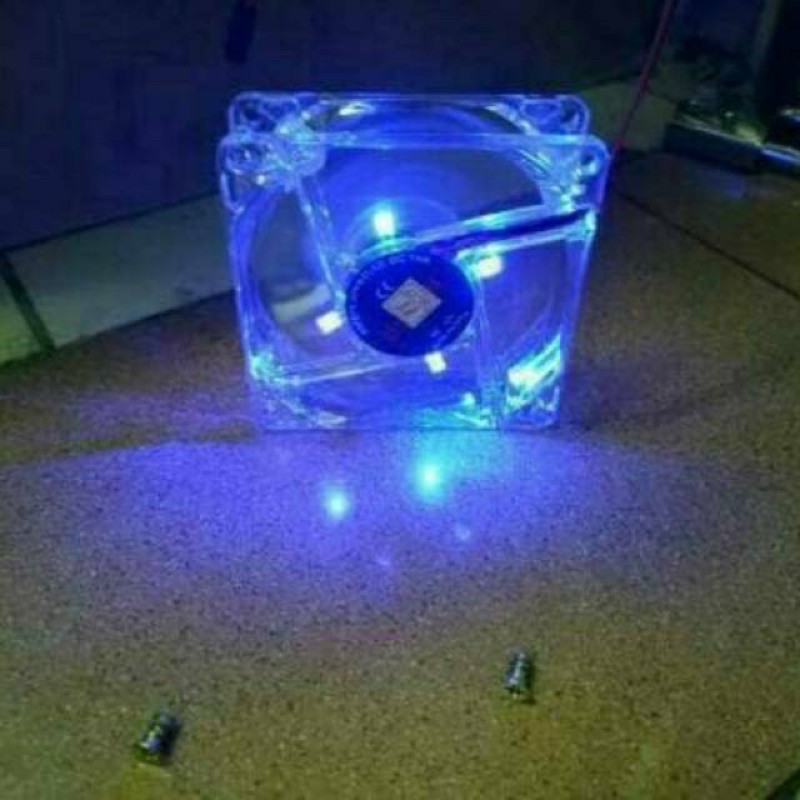 fan casing pc 8cm transparan warna biru