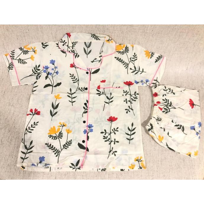 Baju Tidur Piyama Wanita Yumico Bahan Import Katun Ht - Flower4 Tokojanbuja