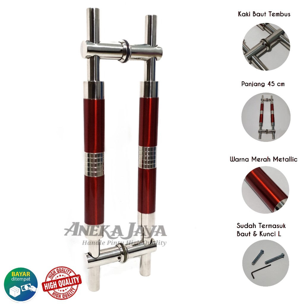 Handle Pintu rumah baut tembus 45 cm / Tarikan Pintu rumah / Pegangan Pintu stainlees steell merah