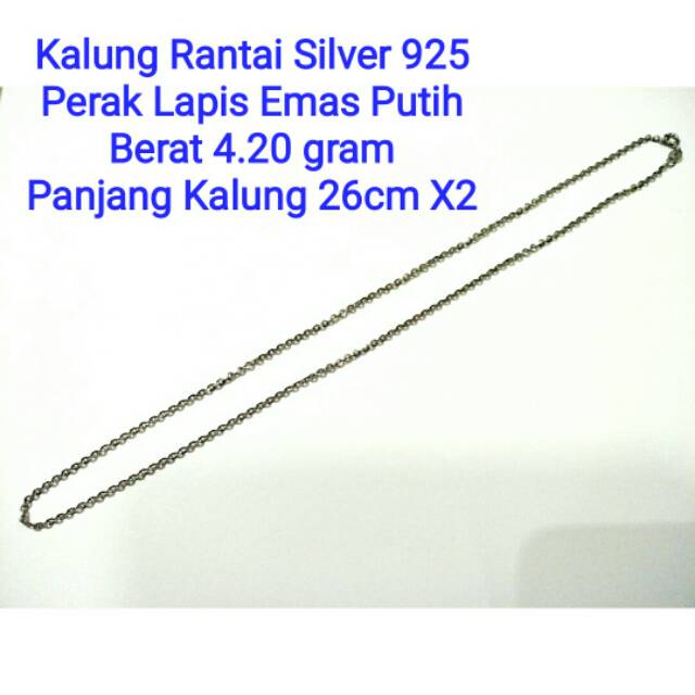 Kalung Perak 925 Lapis Emas Putih Model Rantai Berat 1.98 gram