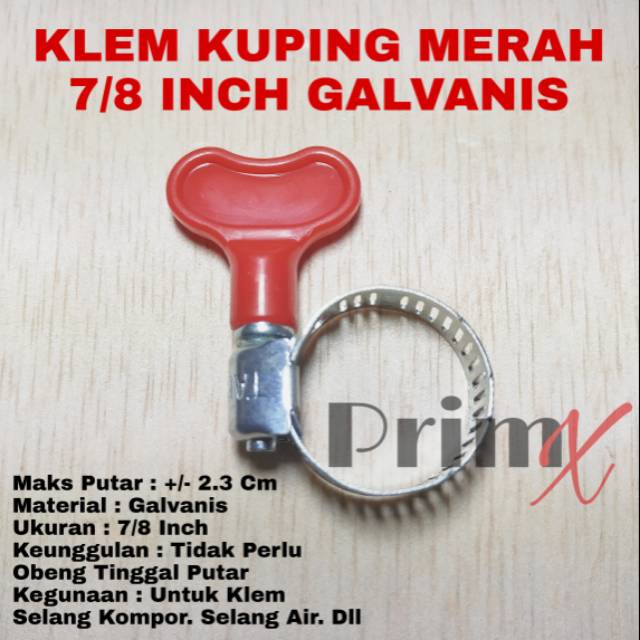 Klem Kuping Merah 7/8 Inch Galvanis - Klem Selang 7 Per 8 Kompor - Klem Selang Air Maks 2.3 Cm