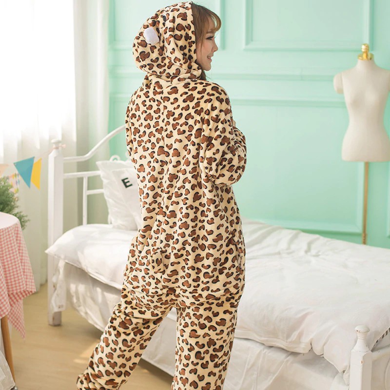 Macan Tutul Dewasa Kigurumi Onesie Wanita Hewan Kostum Fancy Lembut Cosplay Anime Onepiece Musim