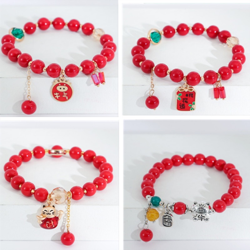 2021 Tahun Baru ox bola gelang wanita retro merah gelang girlfriends' hadiah pacar hadiah fashion