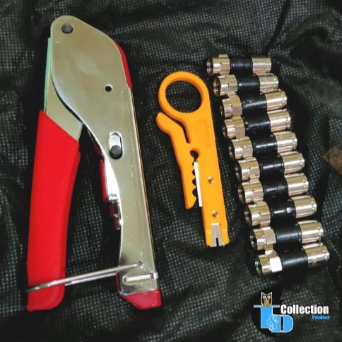 Tang Press Rg58 Rg6 Paket Siap Kerja Konektor Rg6 Pengupas Kabel