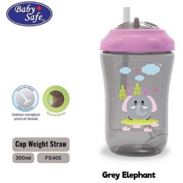 Baby Safe Cup with Weighted Straw 300ml FS405 - Botol Minum Sedotan Bayi Anak Latihan Minum Sedotan Anti Sedak