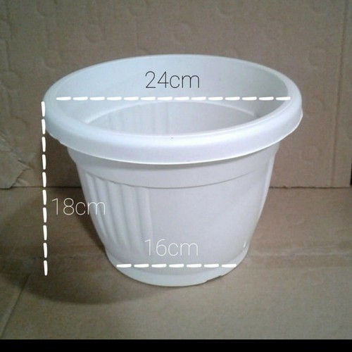 3 Pcs Pot Bunga 25 cm Putih Plastik