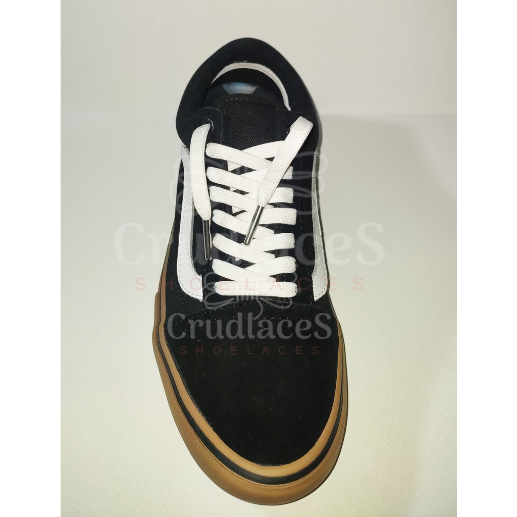 Tali Sepatu Flat/Gepeng Polyester Warna Putih 2 LAPIS-Shoelace Flat - Aglets Metal - Crudlaces