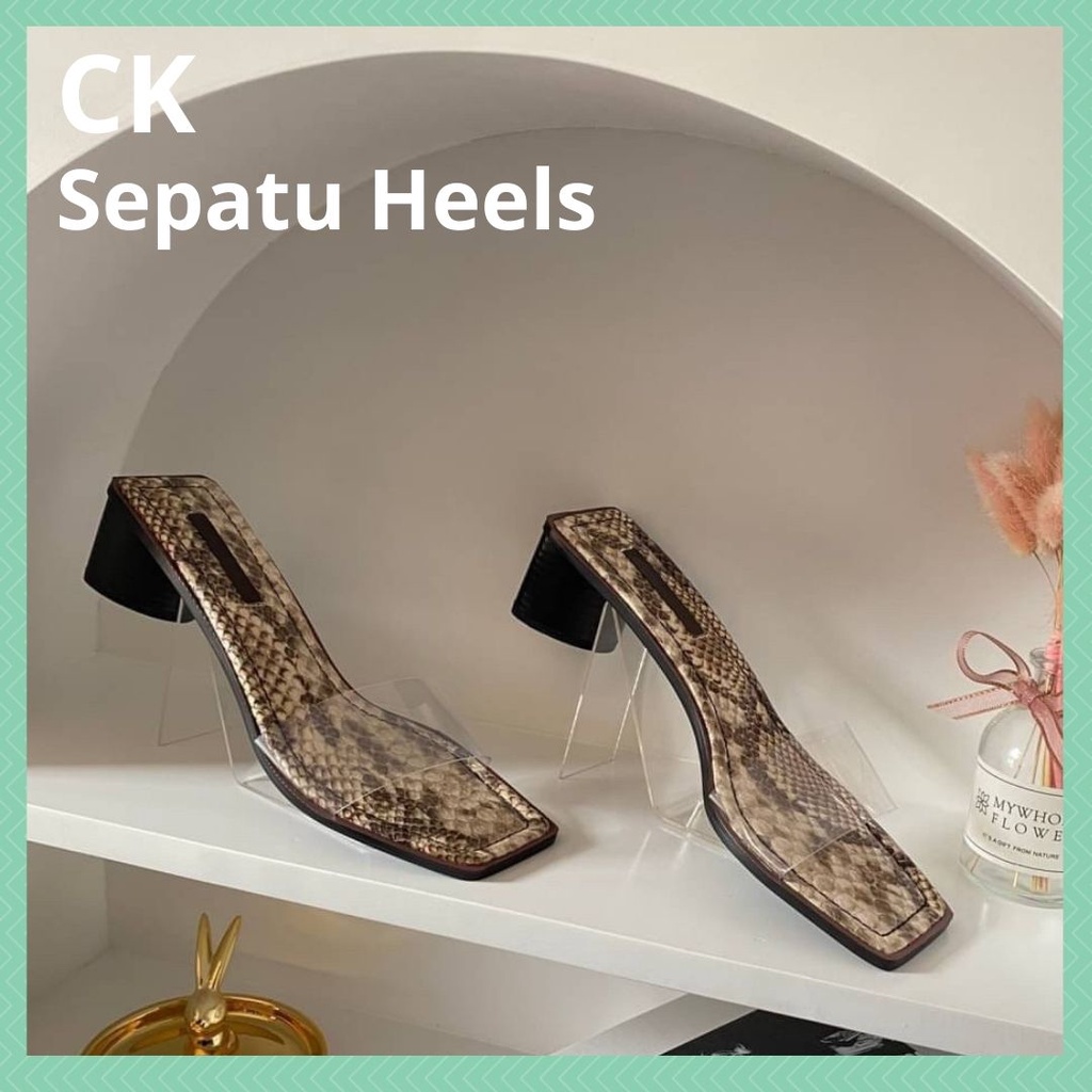 Sepatu Sandal Tali Bening Chunky Heels Hak Wanita Cewek Charles n Keith Fashion Premium Women Shoes 