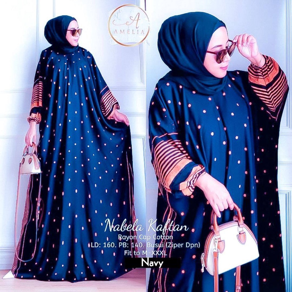 Nabela Kaftan Wanita Rayon Premium Gamis Dress Jumbo Batik Longdress Gamis Bigsize LD 160 cm