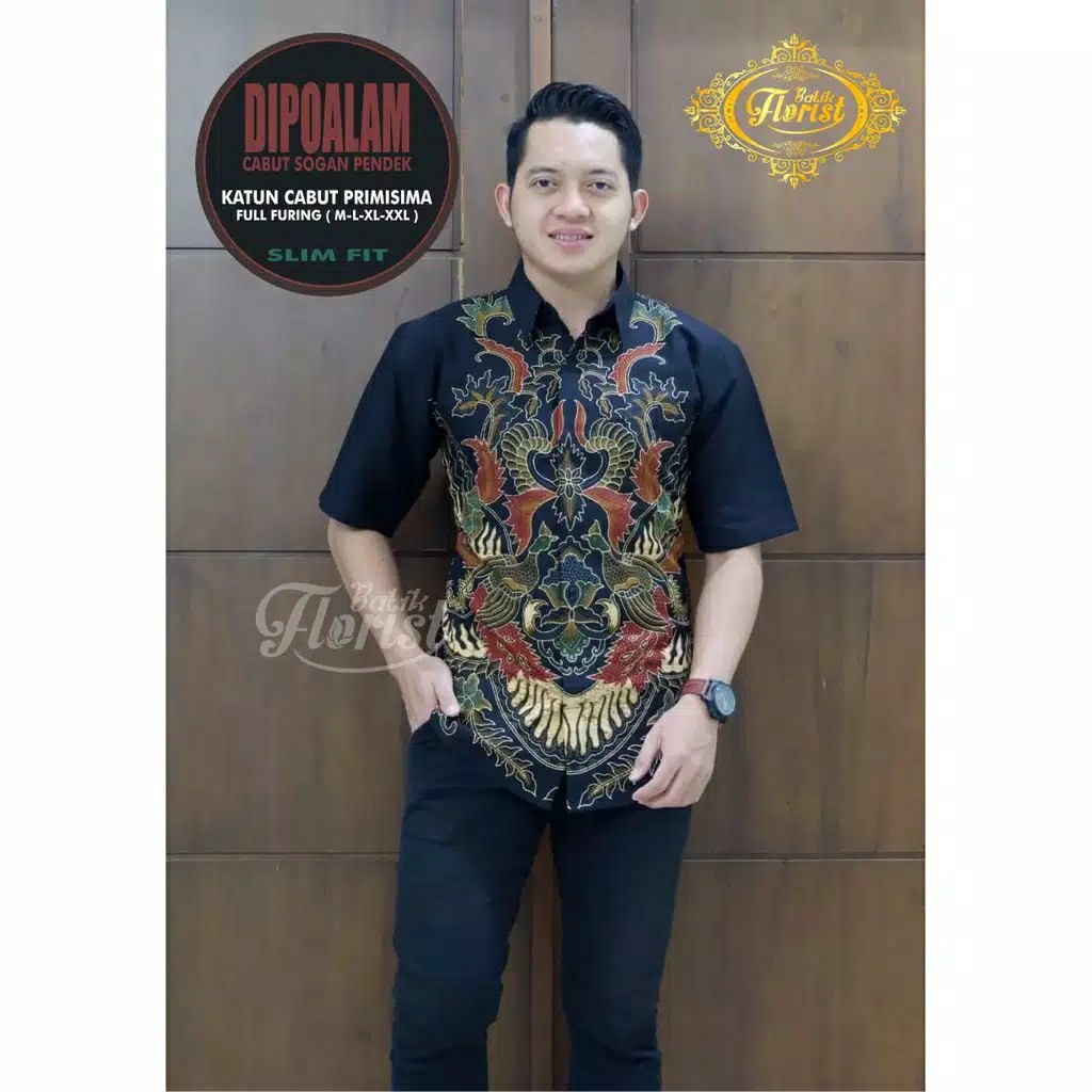 Dipoalam Cabut Sogan Pendek Kemeja Batik Pria Full Furing Katun Cabut Primisima