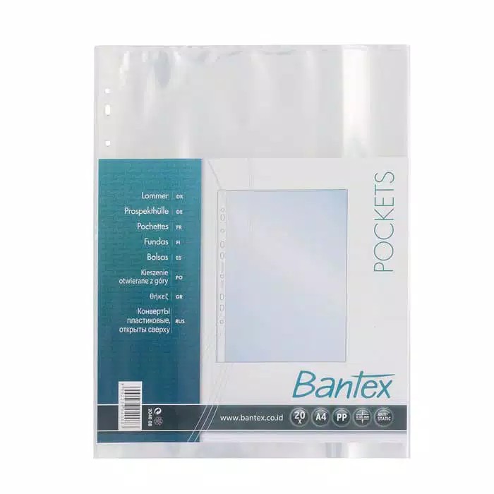 

( Qwerty Store ) Bantex PP Pocket 2040-08 A4 / 8843-08 F4 / 1 Pak / isi 20 Lembar