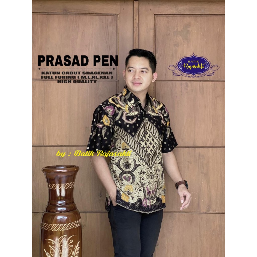 PRASAD PEN Baju Kemeja Batik Pria Lengan Pendek PREMIUM  FULL FURING Rajasakti