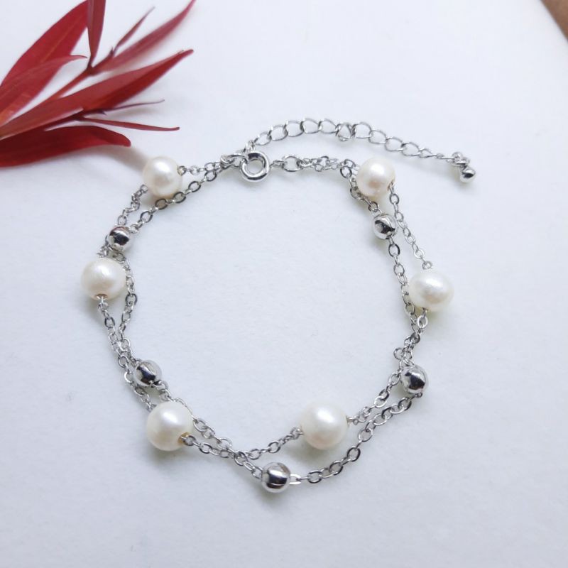 Gelang Mutiara Air Tawar | Gelang Rhodium  Mutiara Air Tawar