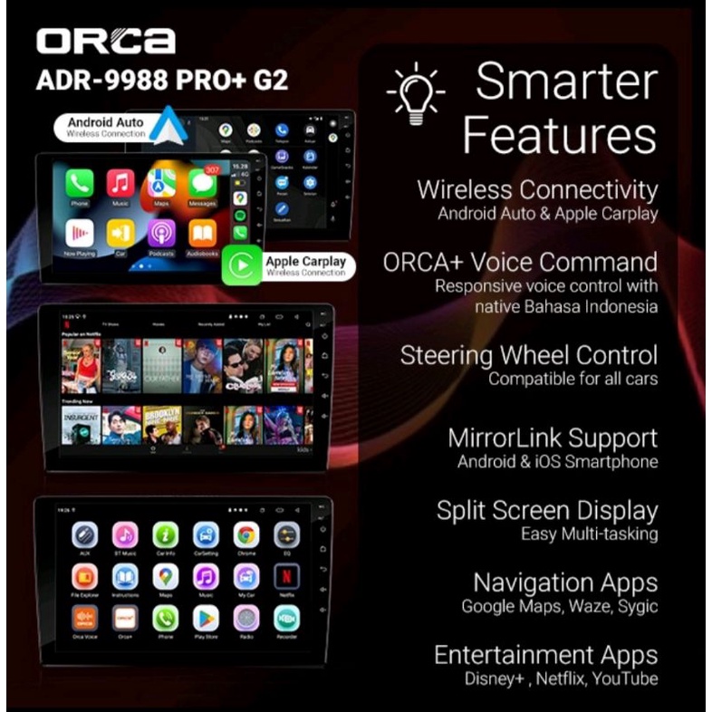 Head Unit ANDROID ORCA PRO PLUS TERBARU ORCA PRO+ G2 DSP DVR ORCA ADR 9988 PRO TERBARU