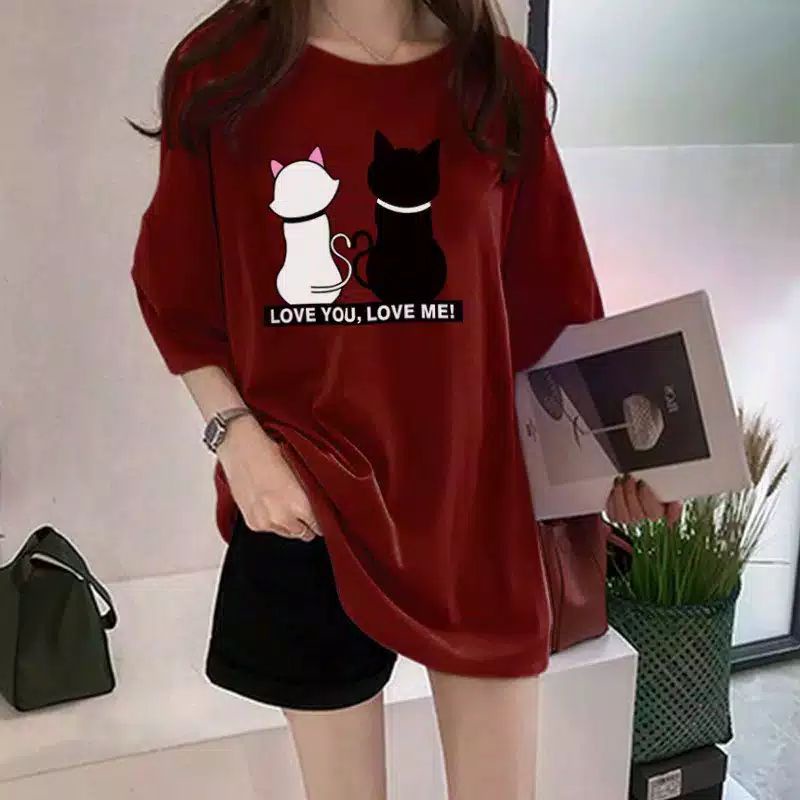 kaos Oversize Love You Me Bahan PE Rayon Fit XL(AB)