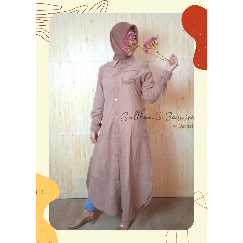 INAYAH TUNIK CASUAL / OUTER CARDIGAN / ATASAN LONG SHIRT MUSLIMAH BAHAN MUSLIN SUEDE PREMIUM