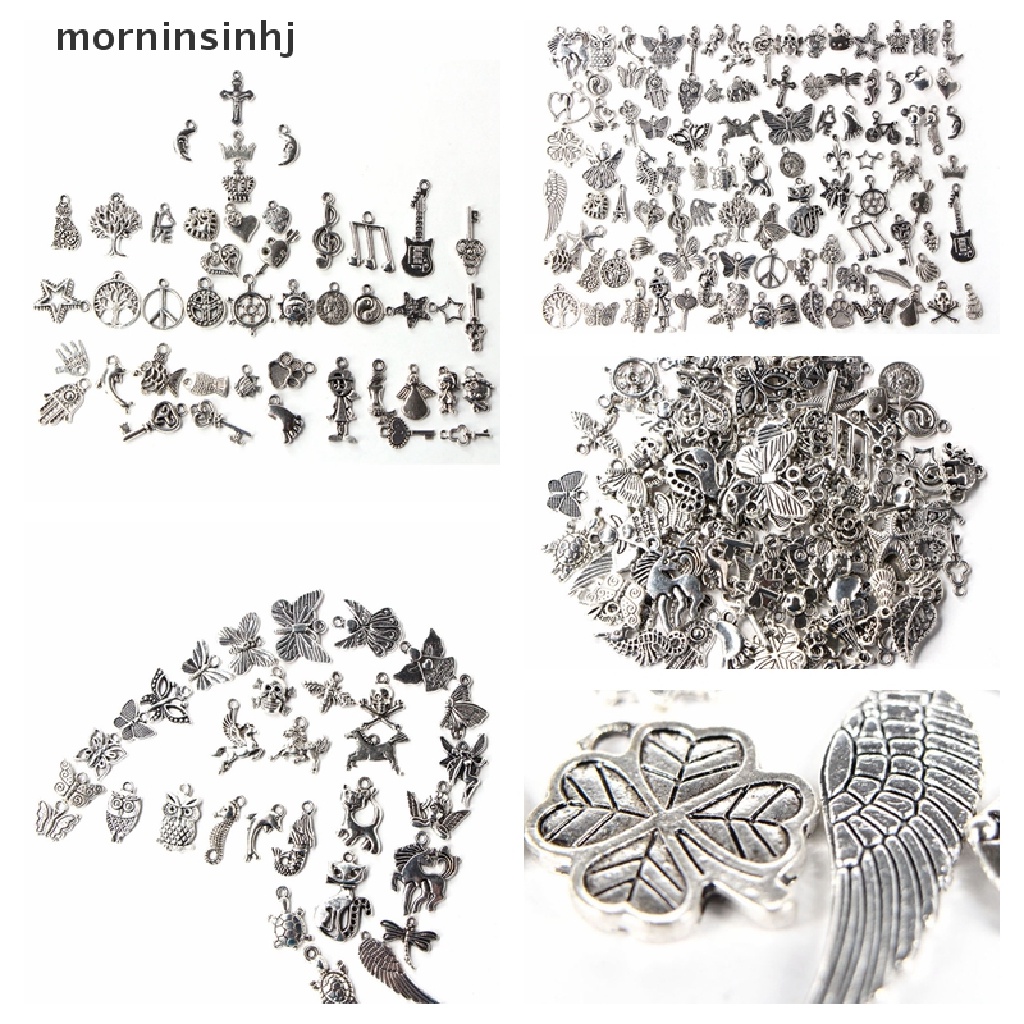 Mornin 100pcs Liontin Silver Tibet Campur Untuk Diy Perhiasan