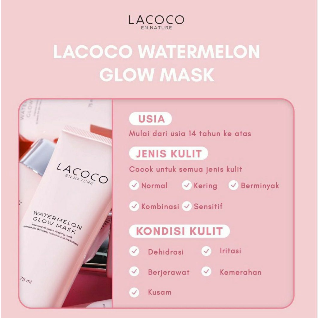 Lacoco Watermelon Glow Mask Malam Sleeping Mask Pencarah Wajah Mengecilkan Pori mMlembabkan Mencerahkan