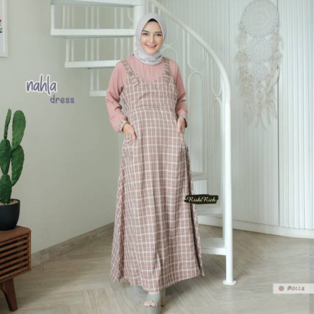 Promo Cod Nahla Dress By Riski Rich/ Gamis Overall/ Gamis kotak/ Gamis katun Madina