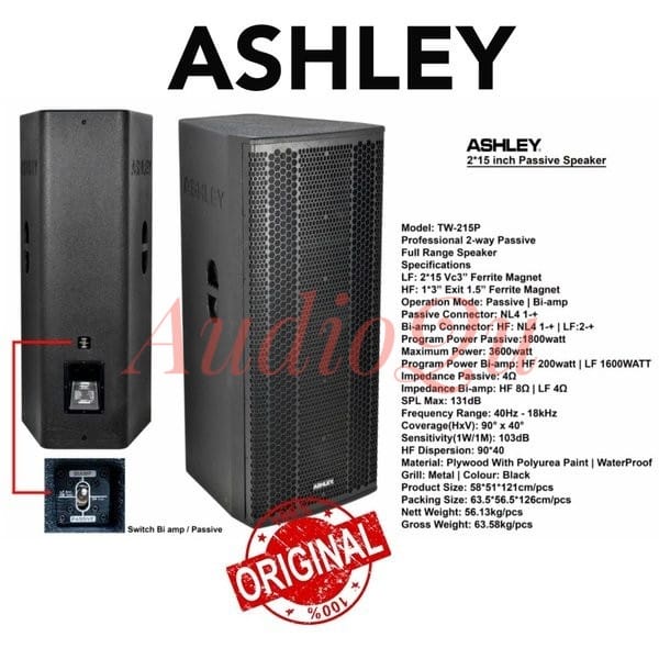 SPEAKER PASIF 2X15 INCI DOUBEL WOOFER ASHLEY TW215P ASHLEY TW 215P