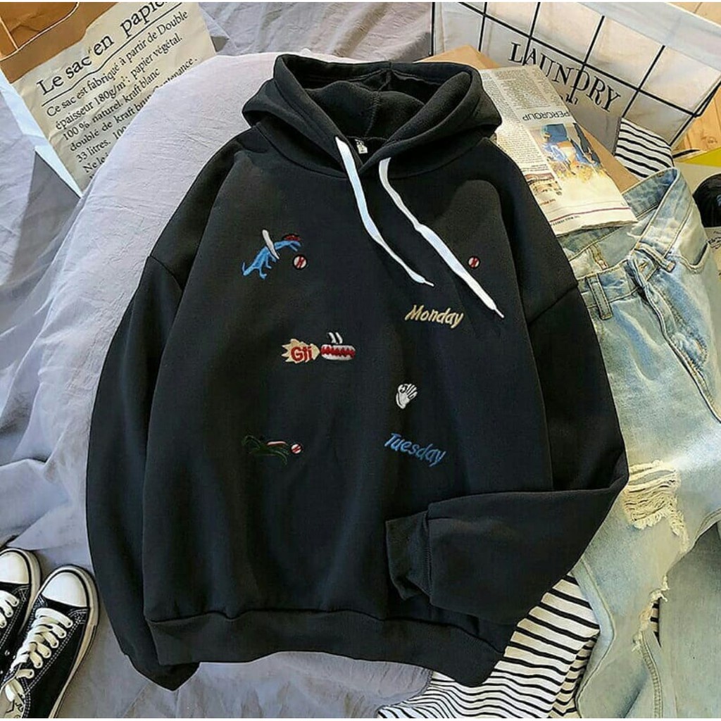 Hoodie Gti Monday  | Korean Style Jumper | Pakaian Wanita Dan Pria | Bahan Fleece | Allsize