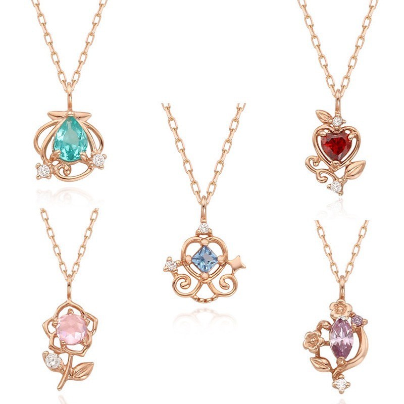 Set Perhiasan Cincin Kalung 925 Silver Batu Mahkota Princess Disney 18K Rose Gold Model Terbuka Dapat Disesuaikan