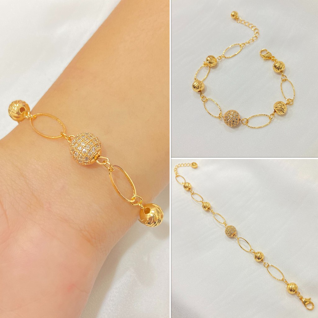 Gelang Jurai Wanita Bola Permata Aksesoris Perhiasan Lapis Emas