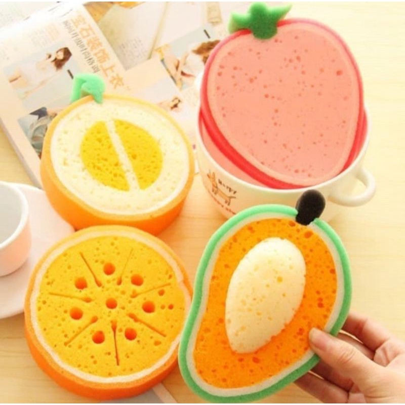 spon cuci piring motif buah sponge