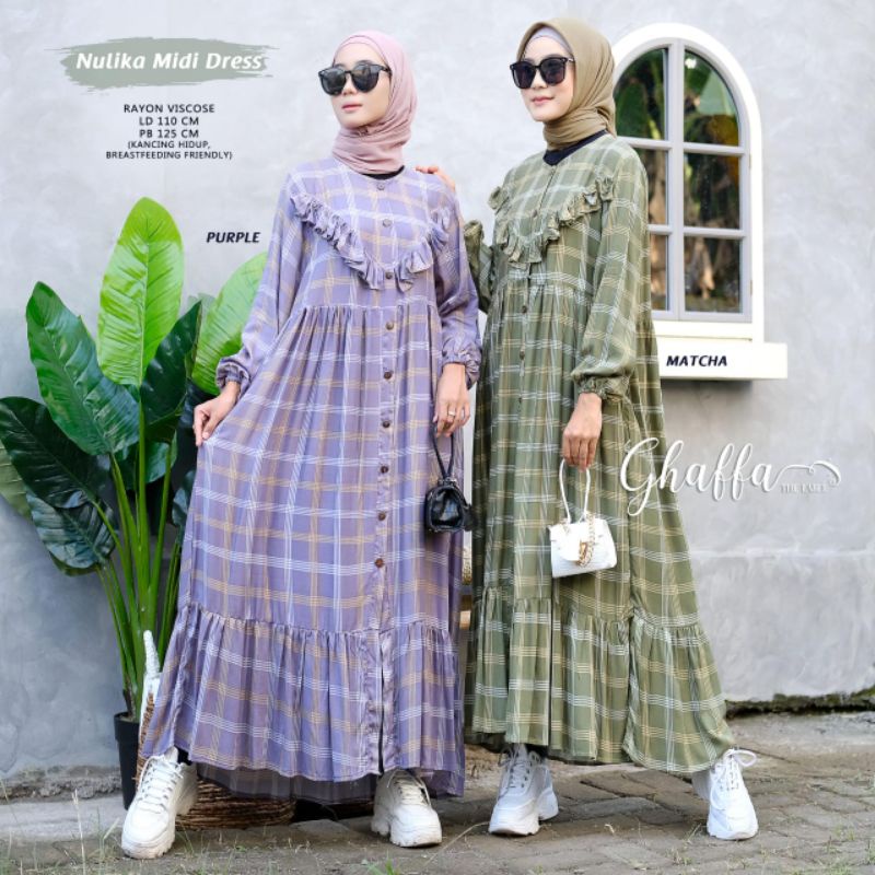 Nulika Midi Dress LD 110 - KEKINIAN, NYAMAN, SIMPLE, BAHAN PREMIUM, DINGIN by GHAFFA