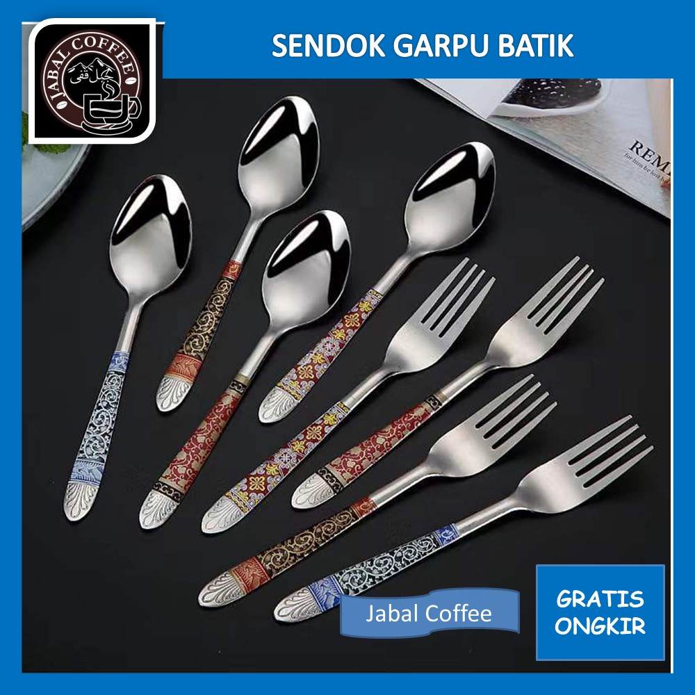 Alat Makan Stainless Steel / Sendok Makan Motif Batik 12 Pcs