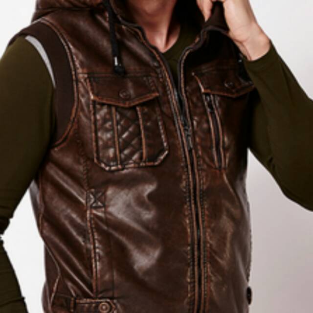 Rompi kulit semi pria hoodie RM-01