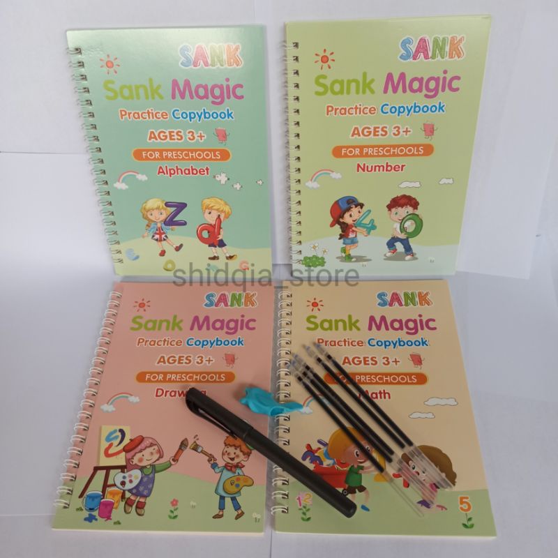 

Sank Book / Sank Magic Book Buku Ajaib 1 set 4 buku + pen & refill Buku Latihan Menulis PAUD TK